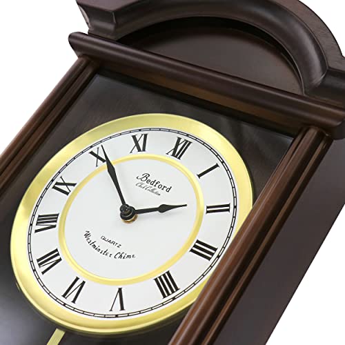Bedford Clock Collection George 22 Inch Chestnut Wood Chiming Pendulum Wall Clock by Bedford Clock Collection - Image 5