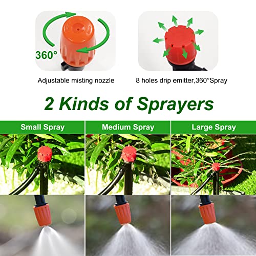Aumio Drip Irrigation Kit 115Ft Garden Irrigation System 1/4" 1/2” Blank Distribution Tubing Watering System Adjustable Nozzle Automatic Irrigation Equipment For Greenhouse, Flower Bed, Patio, Lawn #TOP1