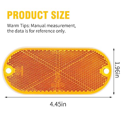 Image of 10 Pack Front Reflector Oval Reflectors 4.45 inch x 1.96 inch Mailbox Reflectors for Trailer Driveway Fence Gateposts Cars Boats Security Post Reflectors with Center Mounting Holes (Yellow)