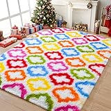 Tepook Fluffy Colorful Rug for Kids, Shaggy Soft Rainbow Area Rugs for Girls Bedroom, Indoor Modern Geometric Moroccan Rugs Plush Girls Kids Rug for Playroom Teens Room Nursery Home Decor, 4 X 6 ft