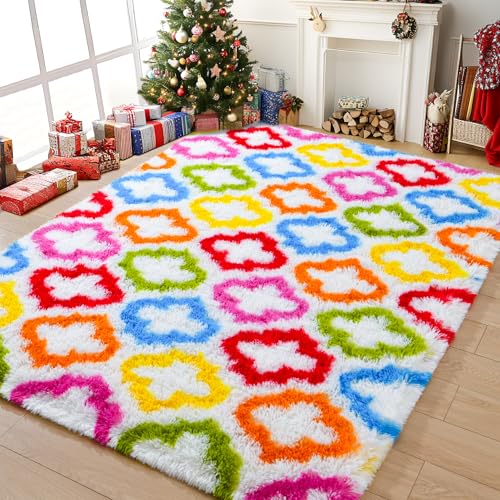 Tepook Fluffy Colorful Rug for Kids, Shaggy Soft Rainbow Area