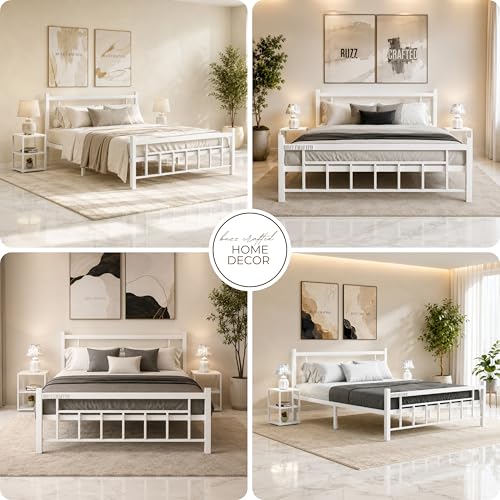 Image of Queen Size Metal Bed Frame | Queen Metal Bed | QueenSize Iron Bed | Queen Steel Bed | Heavy Duty Platform Bed | Double Bed Cot | Steel Slats | Metal Cot | No Box Spring Needed | Bedroom Furniture