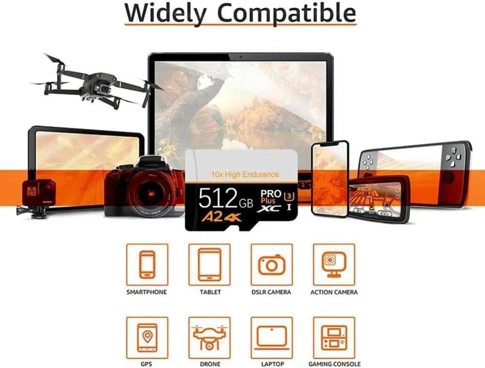 Tarjeta de Memoria Micro SD Gran Capacidad y Alta Velocidad – Almacenamiento Externo Portátil Compatible con Smartphones, Cámaras, Drones y Dash CAM - No Switch (512, GB) — view 2