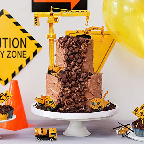 21-Pieces Mini Construction Vehicles Cake Decoration Tower Crane Set Truck Cake Toppers Construction Birthday Party Supplies 6 Pcs Construction Trucks Toys 14 Pieces Road Sign Decorations #TOP1