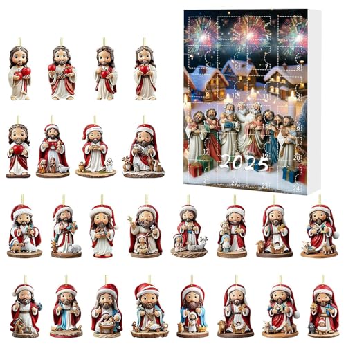 Gungtj Calendrier de compte à rebours de Noël, compte à rebours jusqu'à Noël, 24 pendentifs Jésus - Souvenir à collectionner en acrylique pour scènes 2D comme accessoires, pour cheminée, mur, salon