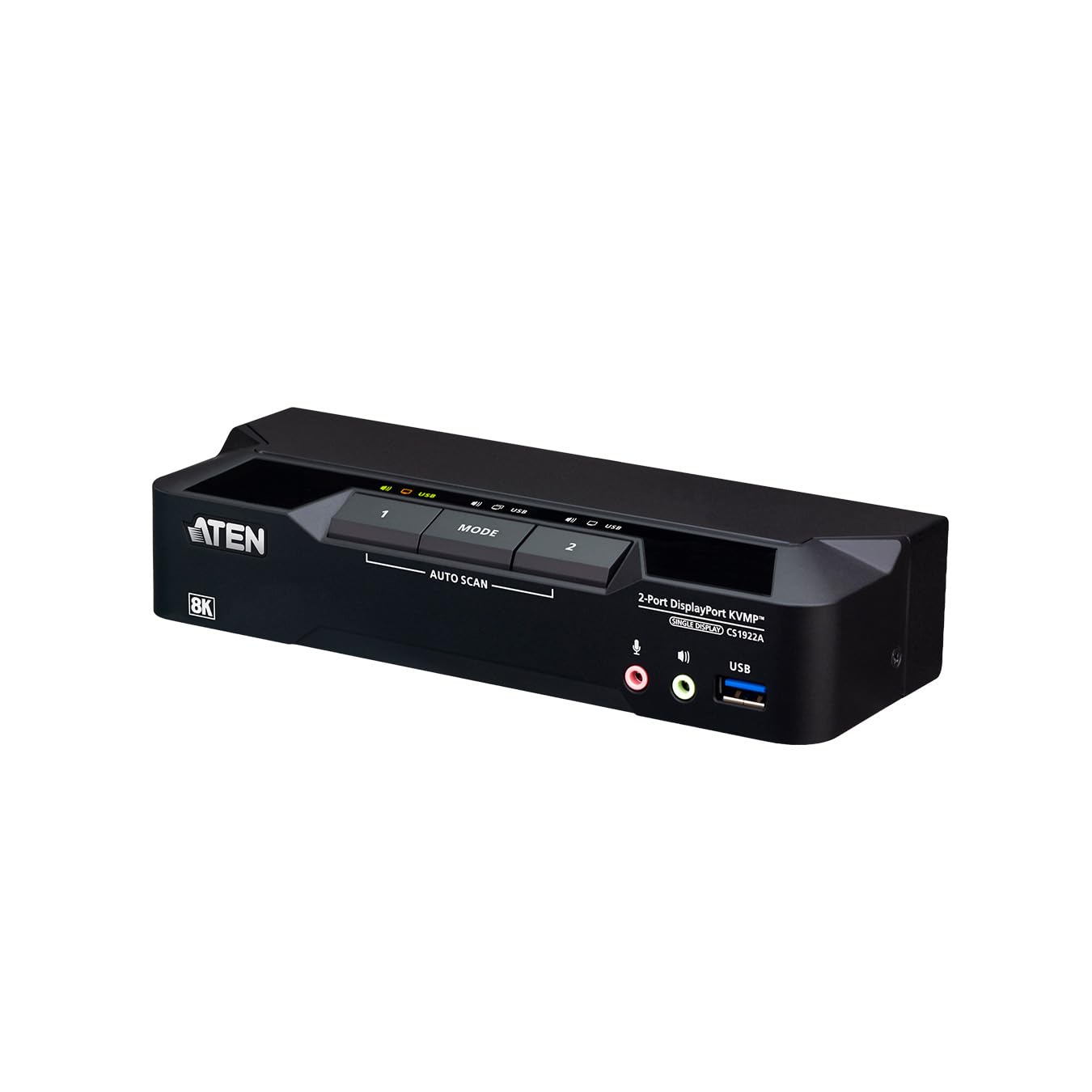 ATEN CS1922A 2-Port USB 3.0 8K DisplayPort KVM Switch, Control 2 Computers with 1 Monitor, Keyboard, Mouse, 8K@60Hz, 4K@120Hz, HotKey, Push Button, Remote Port or RS-232 Switching, Cables Included