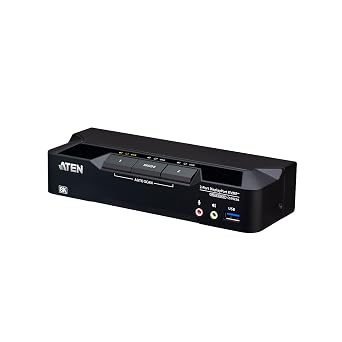 ATEN CS1922A 2-Port USB 3.0 8K DisplayPort KVM Switch, Control 2 Computers with 1 Monitor, Keyboard, Mouse, 8K@60Hz, 4K@120Hz, HotKey, Push Button, Remote Port or RS-232 Switching, Cables Included