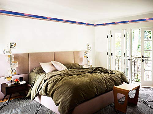 Dundee Deco Ddazbd9059 Peel And Stick Wallpaper Border - Nature Beige, Blue, Pink Footprints In Sand, Sunset Wall Border Retro Design, 15 Ft X 7 In (4.57M X 17.78Cm), Self Adhesive #TOP3