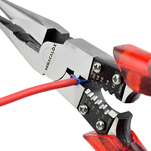 Needle Nose Pliers Industrial Multi-Tool Pliers with Wire Stripper/Crimper/Cutter Function, NEWACALOX Big Heavy Duty Plier, 8-1/2 inch (Multicolored)
