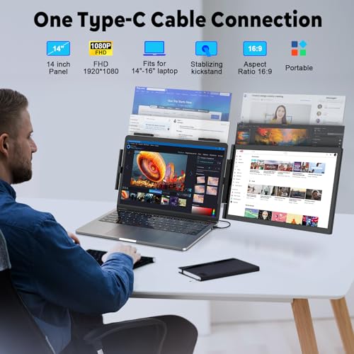 Image of KEEPTIME Laptop Screen Extender, 14 inch 1080P IPS Laptop Monitor Extender for 14 inch-16 inch Laptops, with USB-C /HDMI Port, Plug and Play Portable Monitor for Windows /Mac /Android /Switch /PS5
