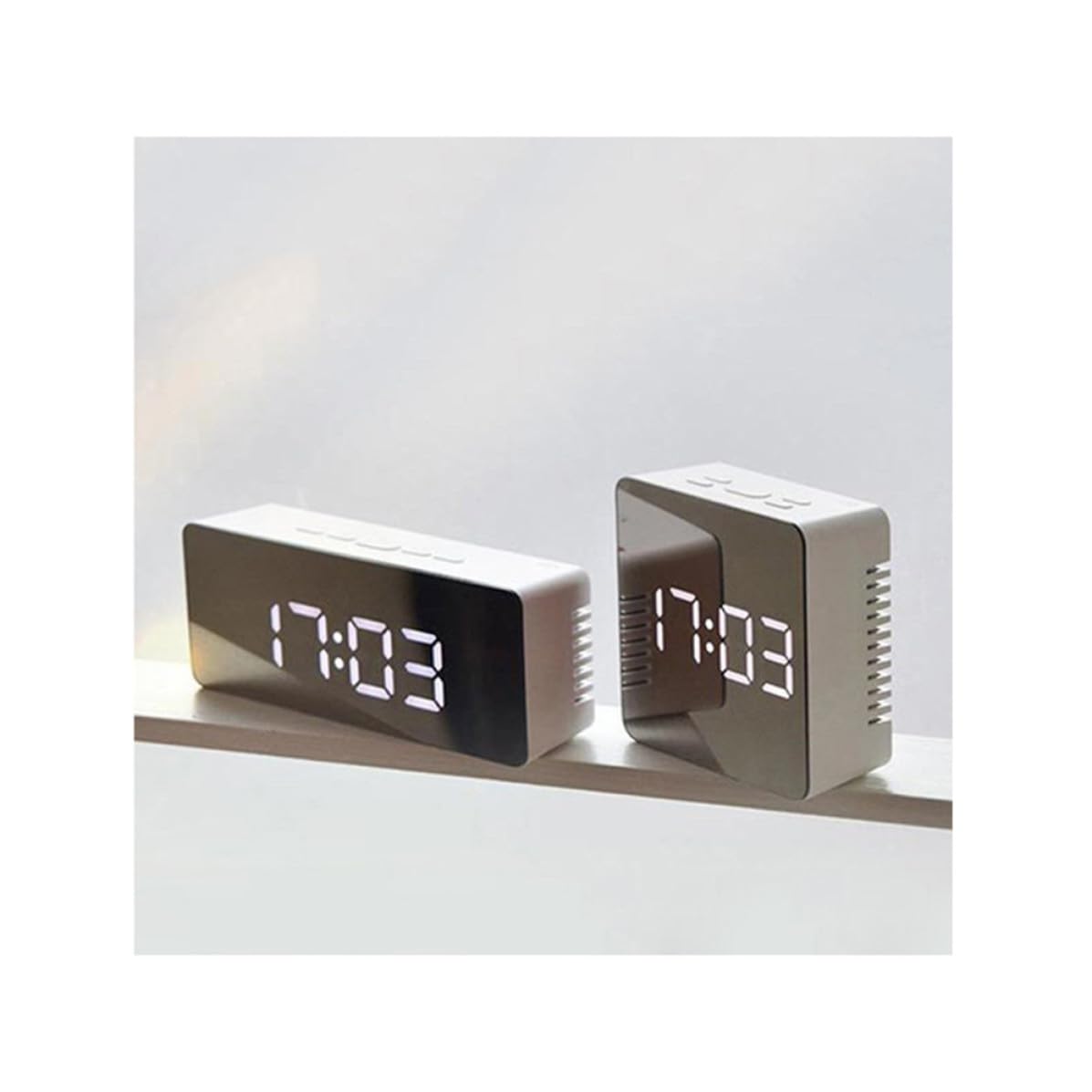 Reloj despertador digital LED espejo gris plata con cable USB para mesa