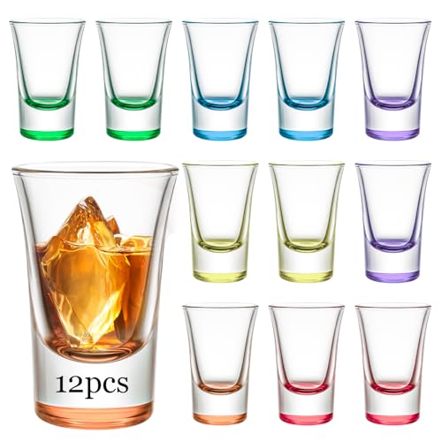 Image of Ruckae 12 Pack 1 OZ Shot Glasses Set with Heavy Base Gradient Colorful Shot Glasses Bulk for Vodka Tequila Whiskey Liquor