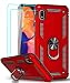 LeYi Samsung Galaxy A10 Case (Not Fit A10E) with Tempered Glass Screen Protector [2 Pack], Military Grade Defender Protective Phone Case with Car Ring Holder Kickstand for Samsung A10, JSFS Red