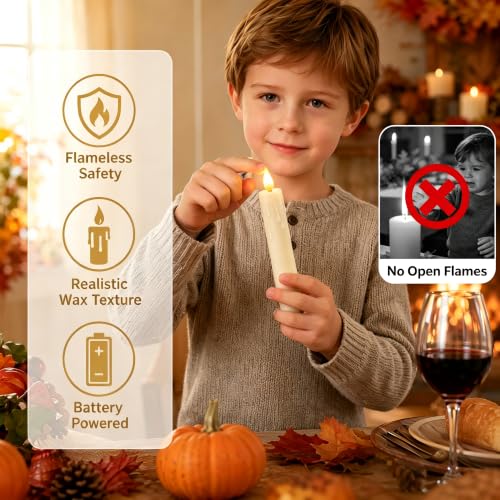 Image of Flameless Taper Candles with Remote, 6.7 Inch Short Taper Candles Battery Operated with Flickering 3D Flame, led candles Safe for Wedding Home Christmas Poultry house lights Decor Ivory Set of 6
