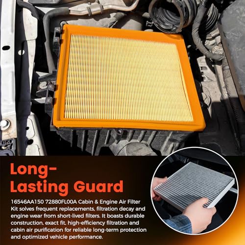 Image of Engine & Cabin Air Filter Set for Subaru Crosstrek 2018-2024 Outback 2020-2025 Ascent Impreza Legacy Replaces 16546AA16A 72880FL00A 72880AL00A