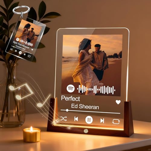 Personalized Gifts for Girlfriend Boyfriend - Spotify Plaque Custom Music Acrylic Song Plaque Frames with Photo Customized Picture Frame for Him Her Women Men Couples Anniversary Birthday Gifts