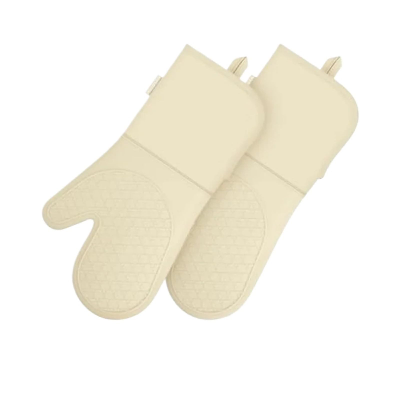 Manoplas de horno de silicona, guantes de cocina con forro de algodón | 14 x 7 pulgadas, impermeables, para cocina y barbacoa(Beige)
