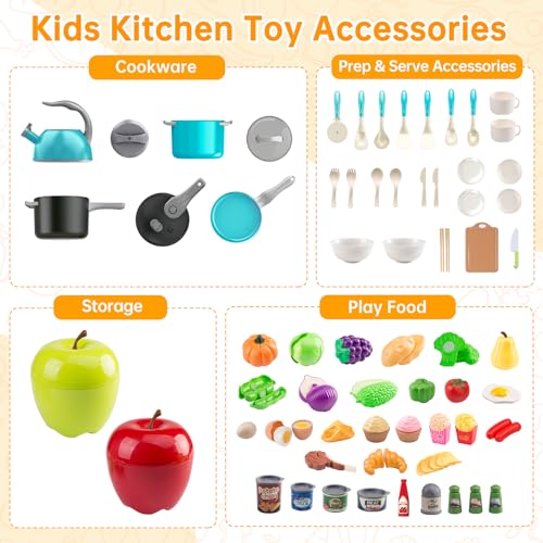 image for Funpynani 100Pcs Kitchen Playset, Kids Pretend Cooking Play Pots, Pans