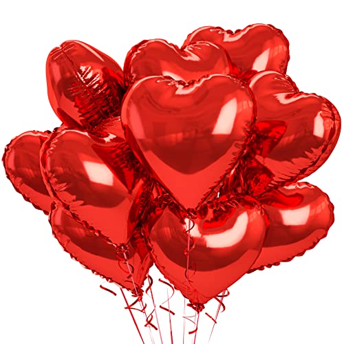 Image of Biapian Foil Heart Balloons Red, 10PCS Red Heart Shape Balloons, Valentines Balloons 18inch Red Foil Balloons for Helium Valentine Decorations for Valentines Day, Wedding, Anniversary Decoration