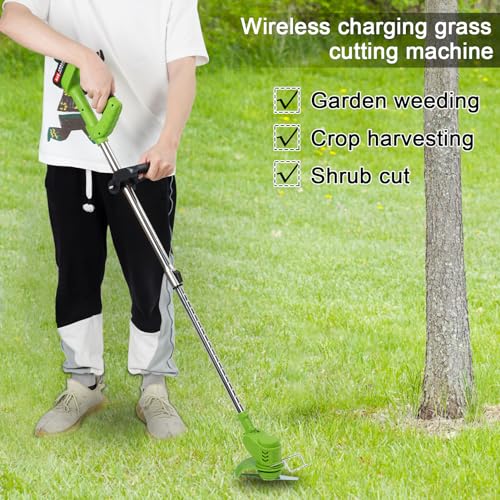 Draadloze grastrimmer, elektrische onkruidverdelger, 21 V, met 3 soorten messen, 2 accu's 1,5 Ah, onkruidverdelger met telescopische handgreep, uittrekbaar voor het snijden van gazonranden