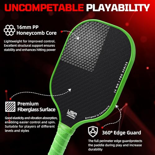 Image of BAGAIL Pickleball Paddles, USAPA Approved Fiberglass Surface Pickleball Set, Lightweight Pickle Ball Rackets with 4 Balls, 1 Bag, Designed in California for Traction and Stability