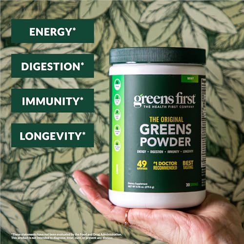 Greens First Original Greens Powder - 49 Superfoods - Organic Fruits & Veggies - Prebiotics, Probiotics & Digestive Enzymes - Antioxidant Smoothie - Dairy Free, Vegan, Non-GMO (Chocolate, 30 Servings) - Image 3