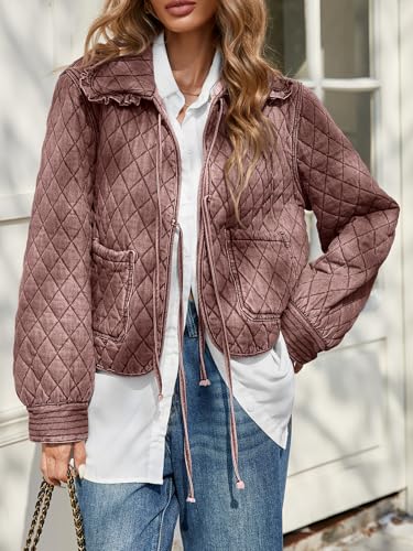 Image of Tankaneo Womens Quilted Denim Puffer Jackets Tie Front Bow Cropped Puffy Jackets Fall Cute Short Jeans Coat