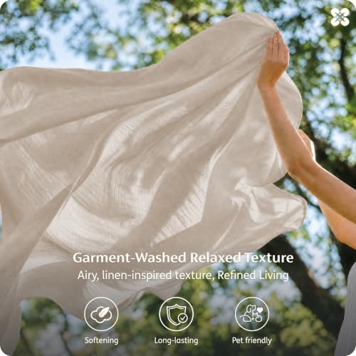 Image of Bedsure PureWoven 100% Washed Cotton Sheets Queen, Linen-Like Feel, 6PCS
