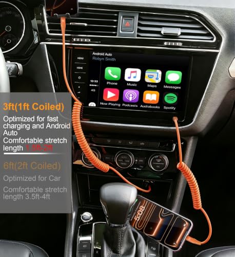 Image of USB C to C Cable 3FT, 2Pack Coiled USB C Fast Charging Cable for CarPlay