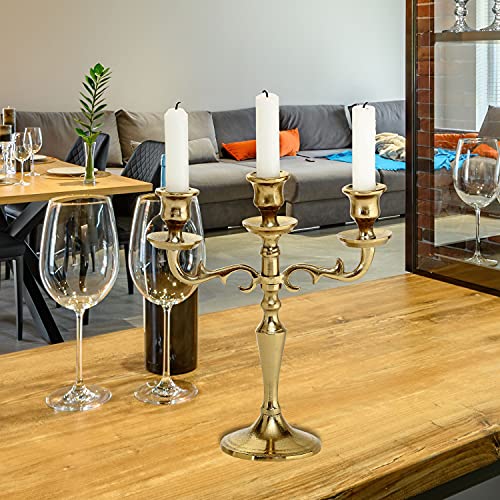 Hamptons Three Arm Gold Candelabra, Hand Crafted Of Aluminum, 10.25 Inches High, Weighted Null #TOP3