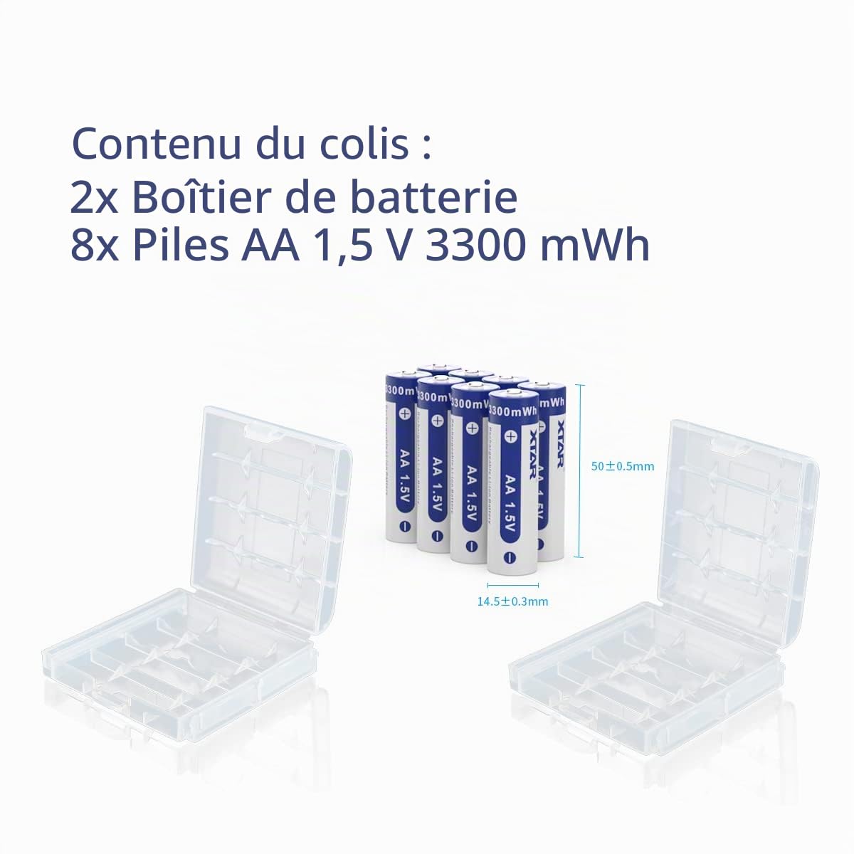 XTAR Lot de 8 piles AA rechargeables au lithium 1,5 V 3300 mWh, 8 piles AA AA