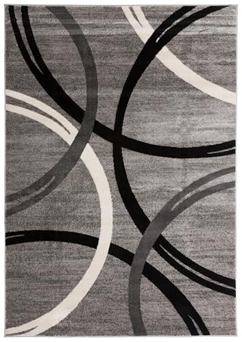 Rugshop Modern Wavy Circles Design Area Rug 4' x 6' Gray