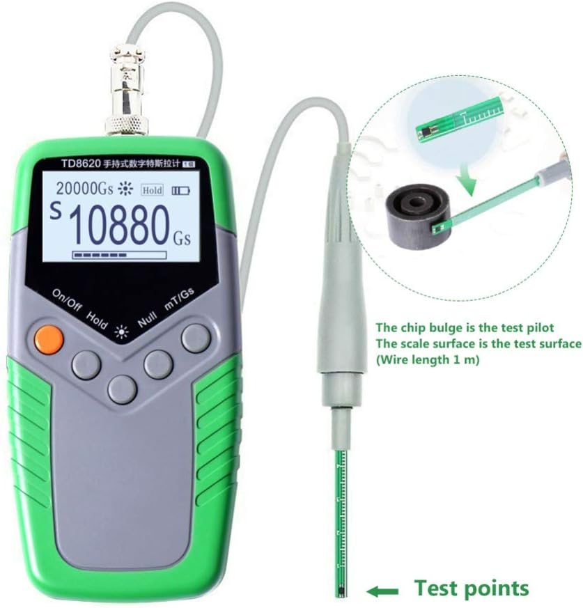 Permanent Magnet Gauss Meter Tesla Meter Fluxmeter with 5% Accuracy Probe 0 to 2400mT