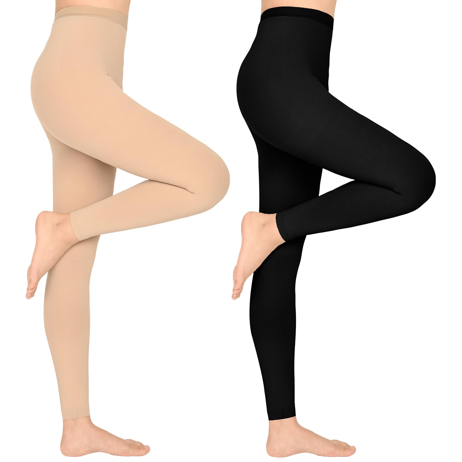 WEGITCS 2 Pairs 15-20 mmHg Compression Pantyhose for Women, Closed Toe Compression Stockings, Waist High Opaque Compression Tights for Varicose Veins,