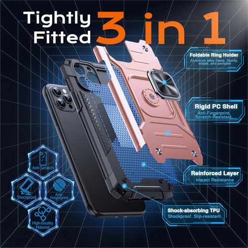 Image of Anqrp Heavy Duty Case for iPhone 11 Pro Case with Enhanced Ring Holder Grip Stand, Military Grade Shockproof Rugged Drop Protective Silicone Hard Slim iPhone 11 Pro Phone Case Cover,Pink Gold