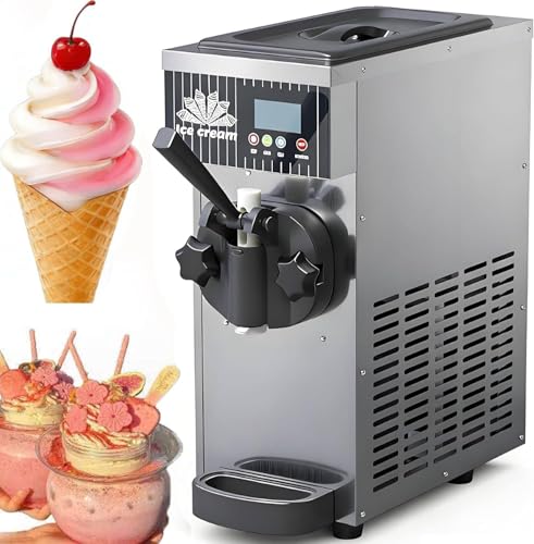 GLBMXDD Máquina Comercial para Hacer Helados de 450 W, un Solo Sabor, para Helado Suave, 4-5 kg/h, 4,5 L, con preenfriamiento y autolimpieza, Ideal para restaurantes y heladerías. Gray