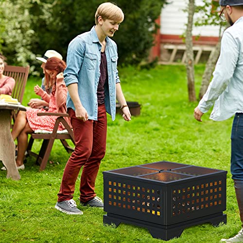 Outdoor Fire Pit 21.7" Square Firepit [Fast Heating] [Easy Assembling] [Large Flame] with Spark Screen for Patio