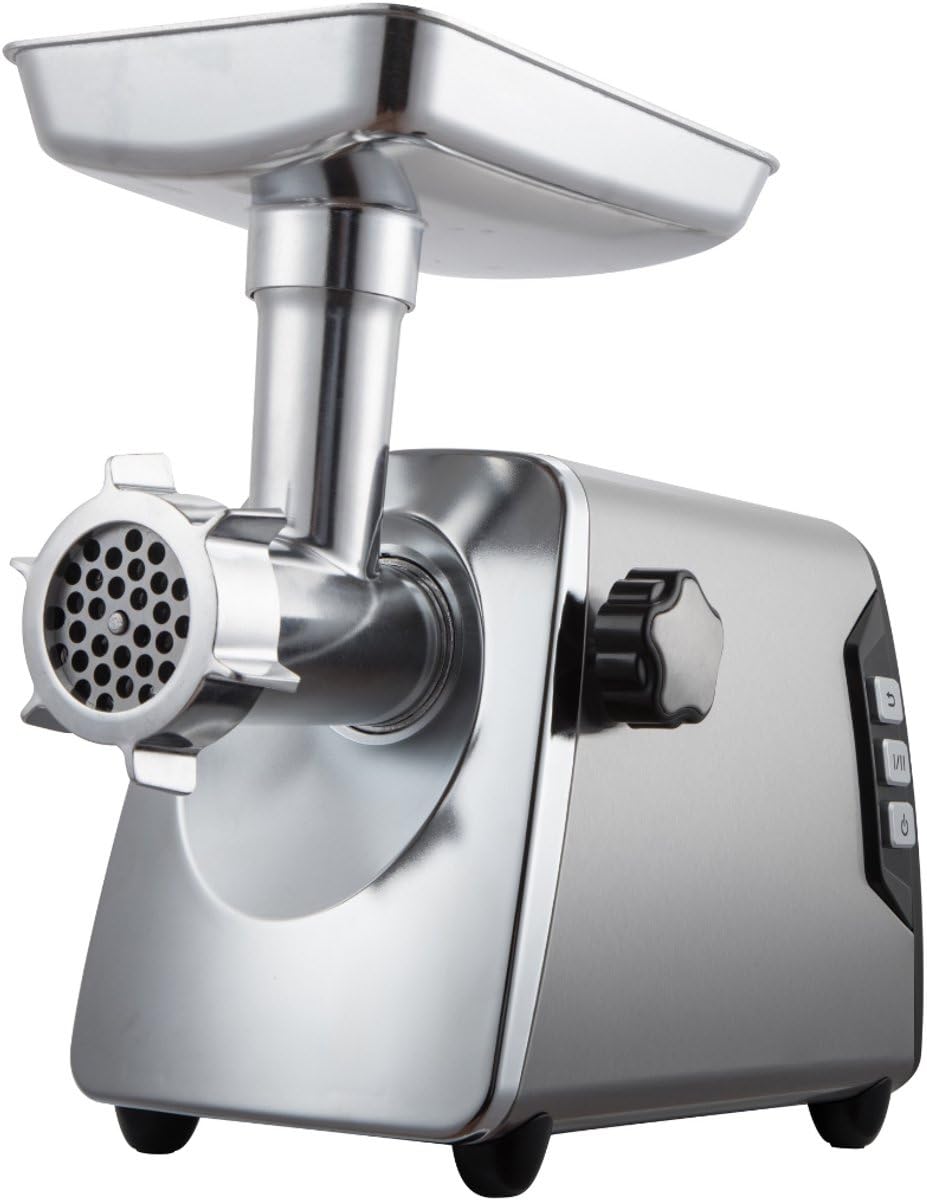 Royal Swiss - Picadora de carne eléctrica (2000 W, acero inoxidable, función inversa, compacta y potente, accesorios incluidos, picadora multifunción para carne, salchicha, salsa y relleno para el