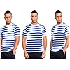 MISHOO Men's Striped T-Shirt, omfortable Everyday Wear, Shorts Sleeve T-Shirt, Mens Breathable Round Neck T-Shirts, Mens Cotton Regular Fit Shirts (UK, Alpha, XL, Regular, Regular, 1, White & Blue) #2