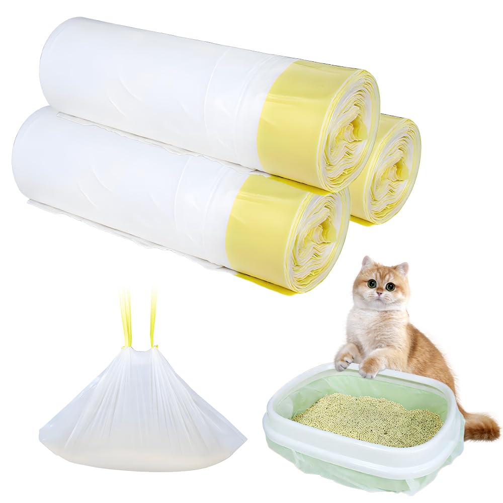 60PCS Cat Litter Tray Liners, Litter Tray Liners with Drawstring, Durable Cat Litters Bags, Scratch Resistant Cats Litters Liners Leak Proof Tray Bags for Medium Litter Box(45X79CM)