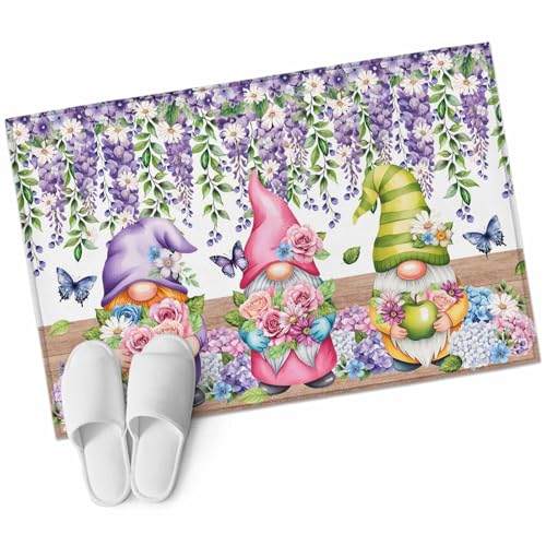 Tapete de entrada 2'x3' azul y púrpura con diseño de gnomos miniatura 2