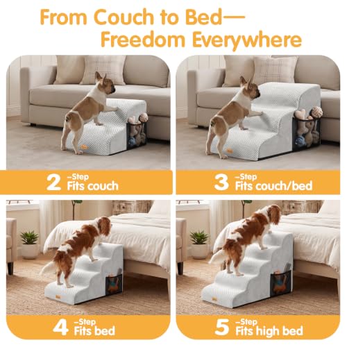 Image of Topmart High Density Foam Dog Steps 5 Tiers, Extra Wide Deep Pet Steps | Non-Slip Dog Stairs Ramp for Bed, Soft Foam Cat Ladder,Best for Older Injured, Older Pets, Cats with Joint Pain