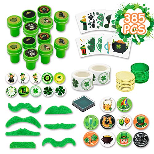 Kissdram 385Pcs St. Patrick&rsquo;s Day Party Favor Saint Patricks Day Irish Shamrock Toy seal,Holiday stickers,Irish gold coin,Irish Tattoos and so on.