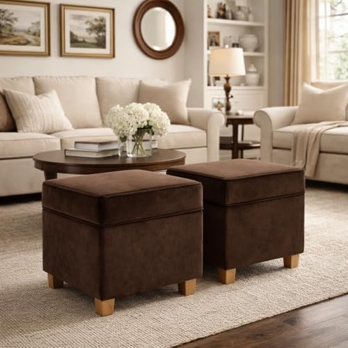 Image of HomePop 18 inch Classic Square Storage Ottoman - Chocolate Brown Velvet