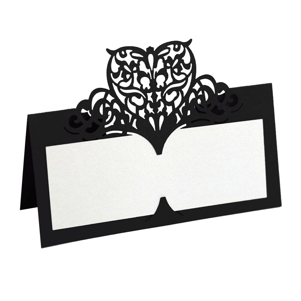 Love Heart Place Cards, 50 Pcs Hollow Out Wedding Table Cards Name Place Cards for Table Setting Wedding Party Supplies, Black