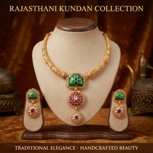 Image of Gold-Plated Antique Temple Jewellery Set for Women - Traditional Necklace with Large Peacock Pendant & Matching Jhumka Earrings | Ethnic Festive & Bridal Wear Set with Ruby & Emerald Accents