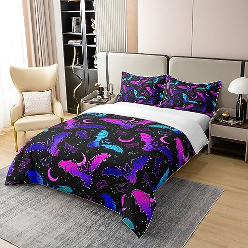 Bat Cotton Duvet Cover Set King Size Halloween Trippy Comforter Set for Kids Boys Girls Butterfly Comforter Colorful Duvet Set Bedroom Quilt Set - Image 2