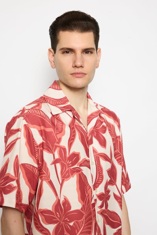 Image of FREAKINS Comfortable & Stylish Red Flower Resort Shirt for Men -The Ultimate Fashion Essential for Any Occasion