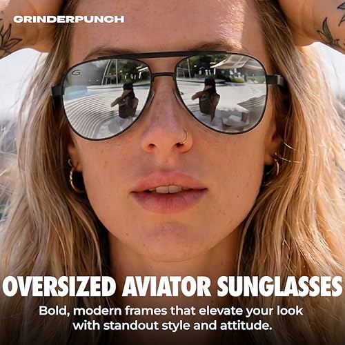 Image of grinderPUNCH Polarized Aviator Sunglasses Men Women Retro Vintage Square Pilot Sun Glasses UV400 Protection
