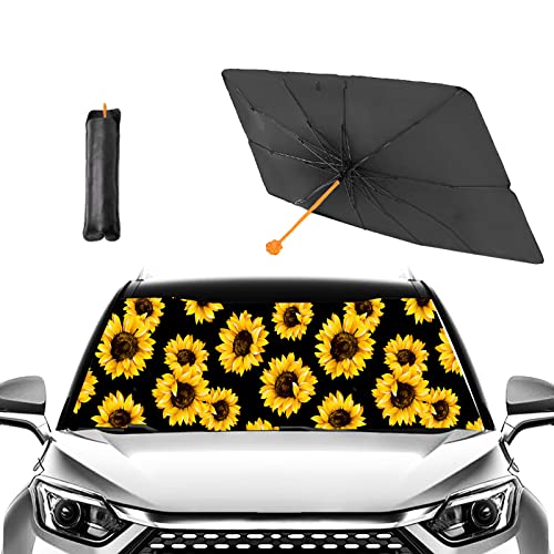 Sunflower Umbrella Sunshade for Car,Windshield Sun Shade Umbrella for Car SUV Trucks Front Window Block UV Rays Heat Keep Vehicle Cool,Foldable Umbrella Reflective Sunshade (57 x 31 in)